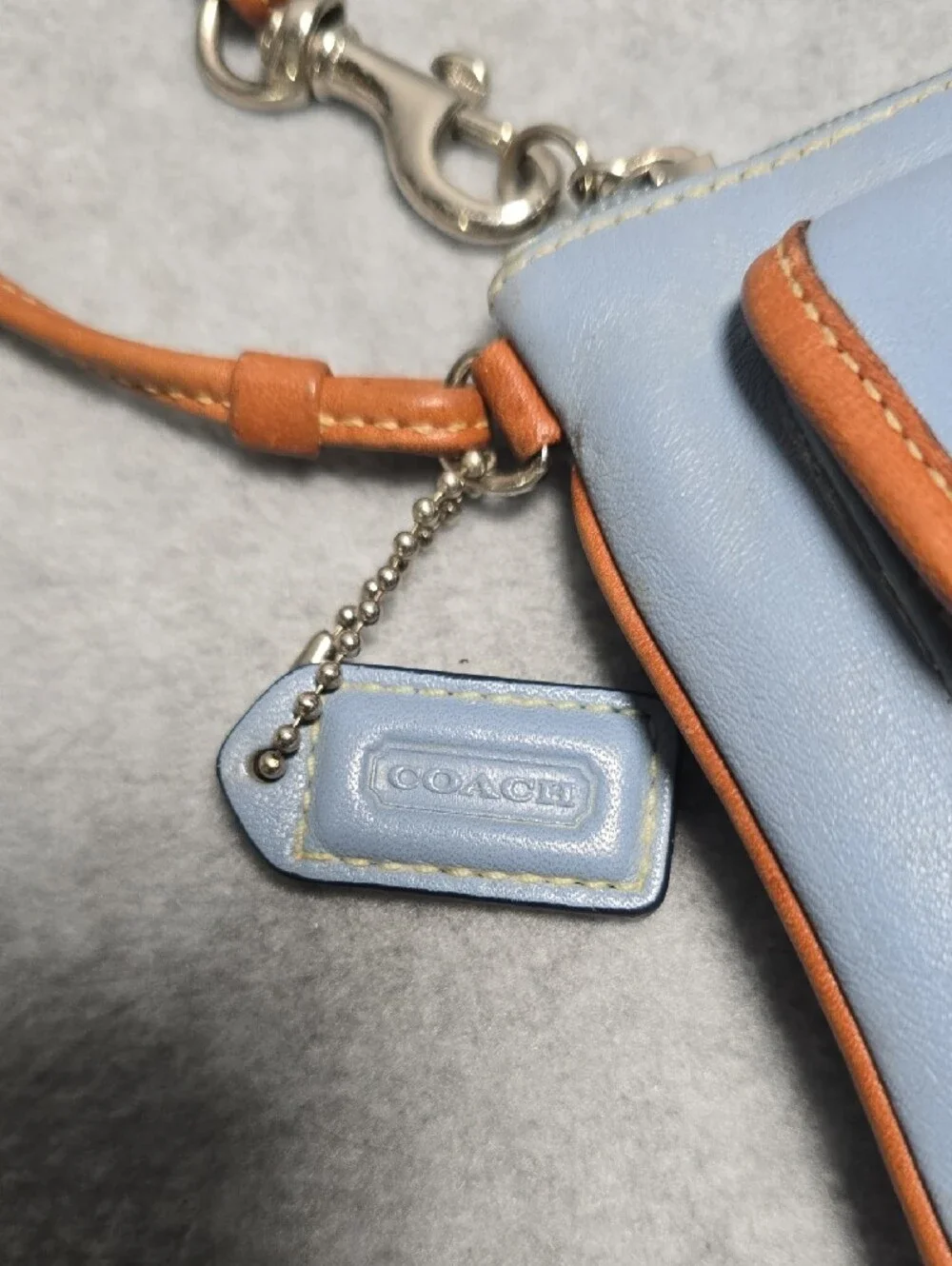 Coach Vintage Hamptons Light Blue and Tan Leather Wristlet